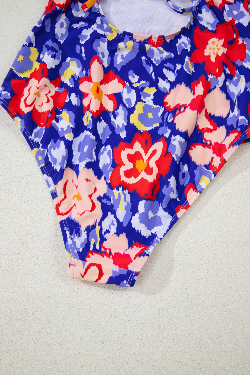 Floral Ruffle Trim V Neck Lace-up Back Tummy Control One Piece Swimsuit