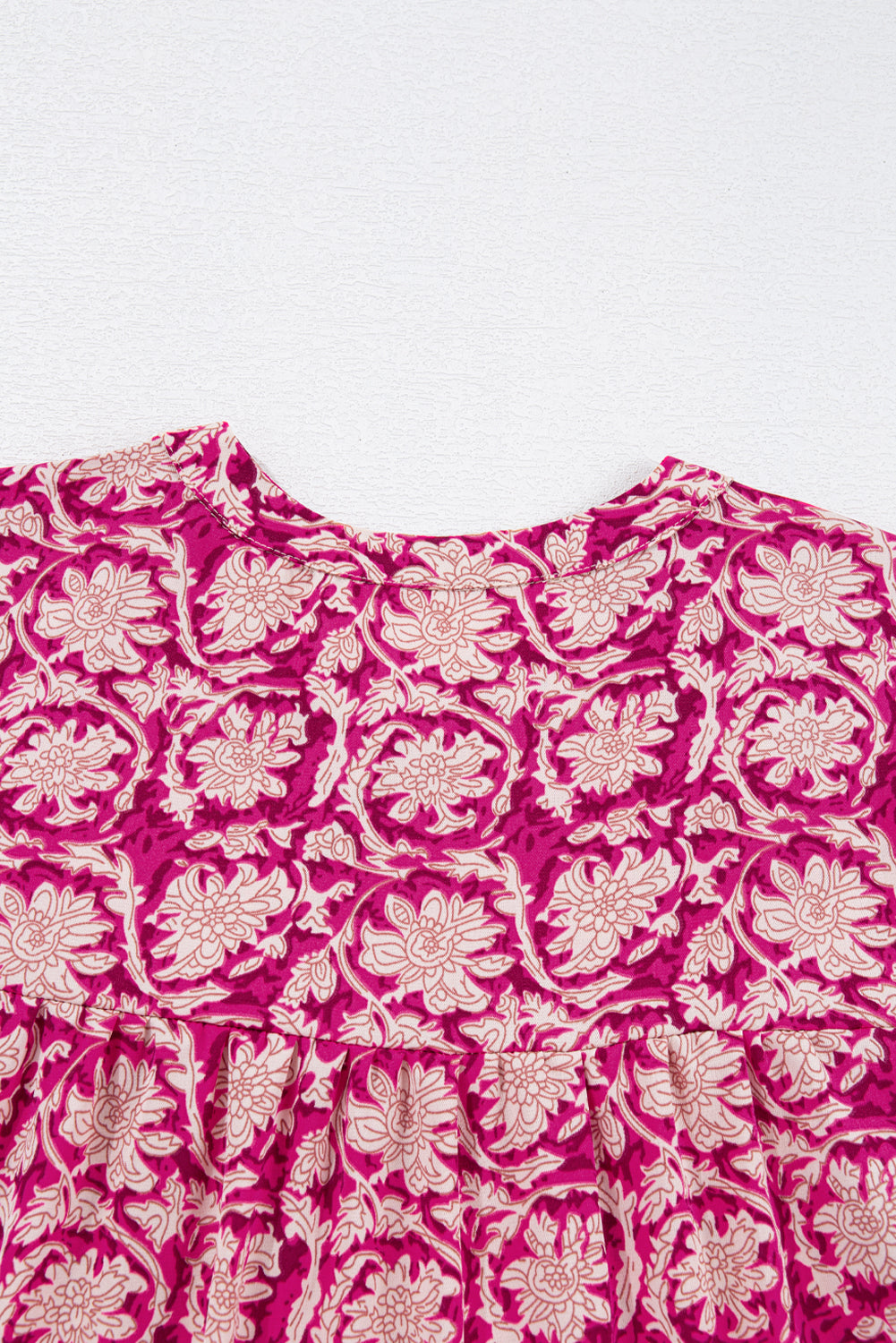 Floral Print Split Neck Pleated Puff Sleeve Blouse