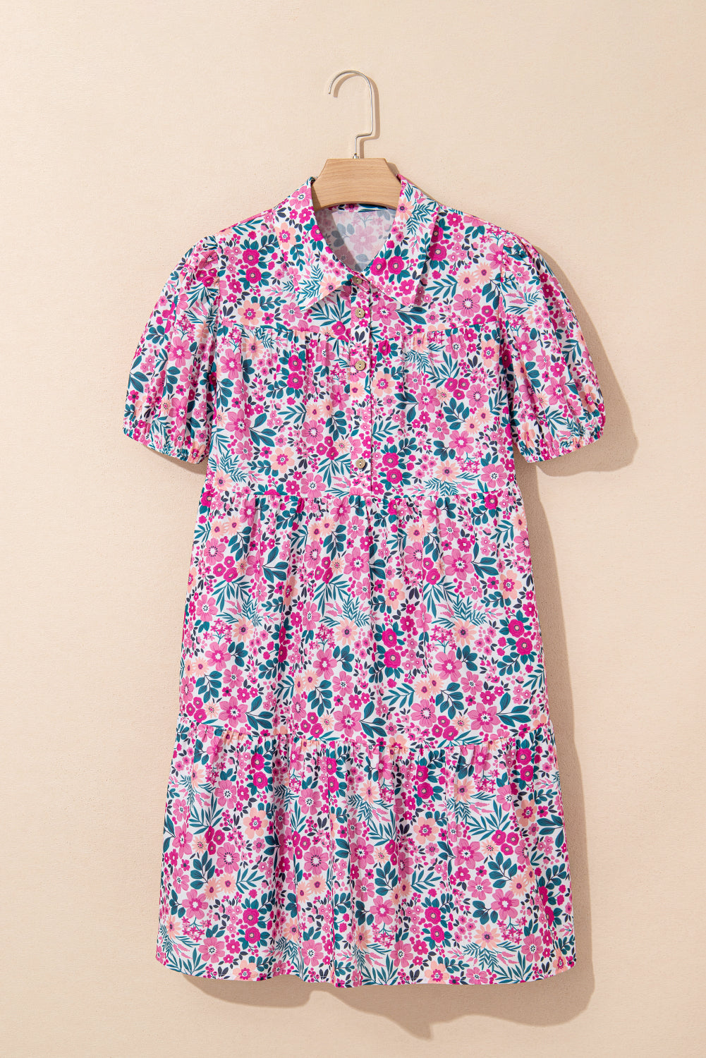 Floral Print Contrast Striped Detail Short Sleeve Blouse