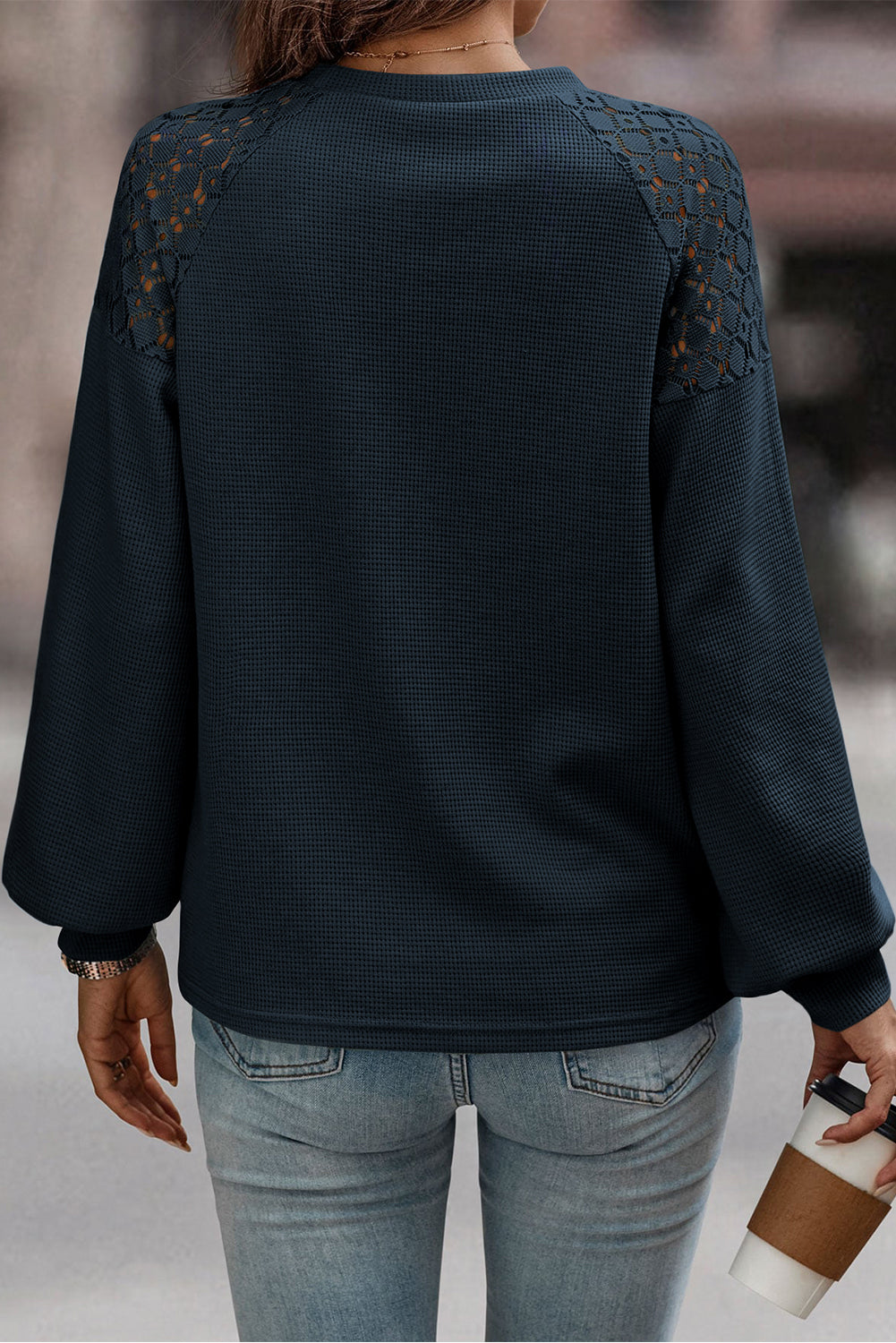 Lace Long Sleeve Textured Pullover