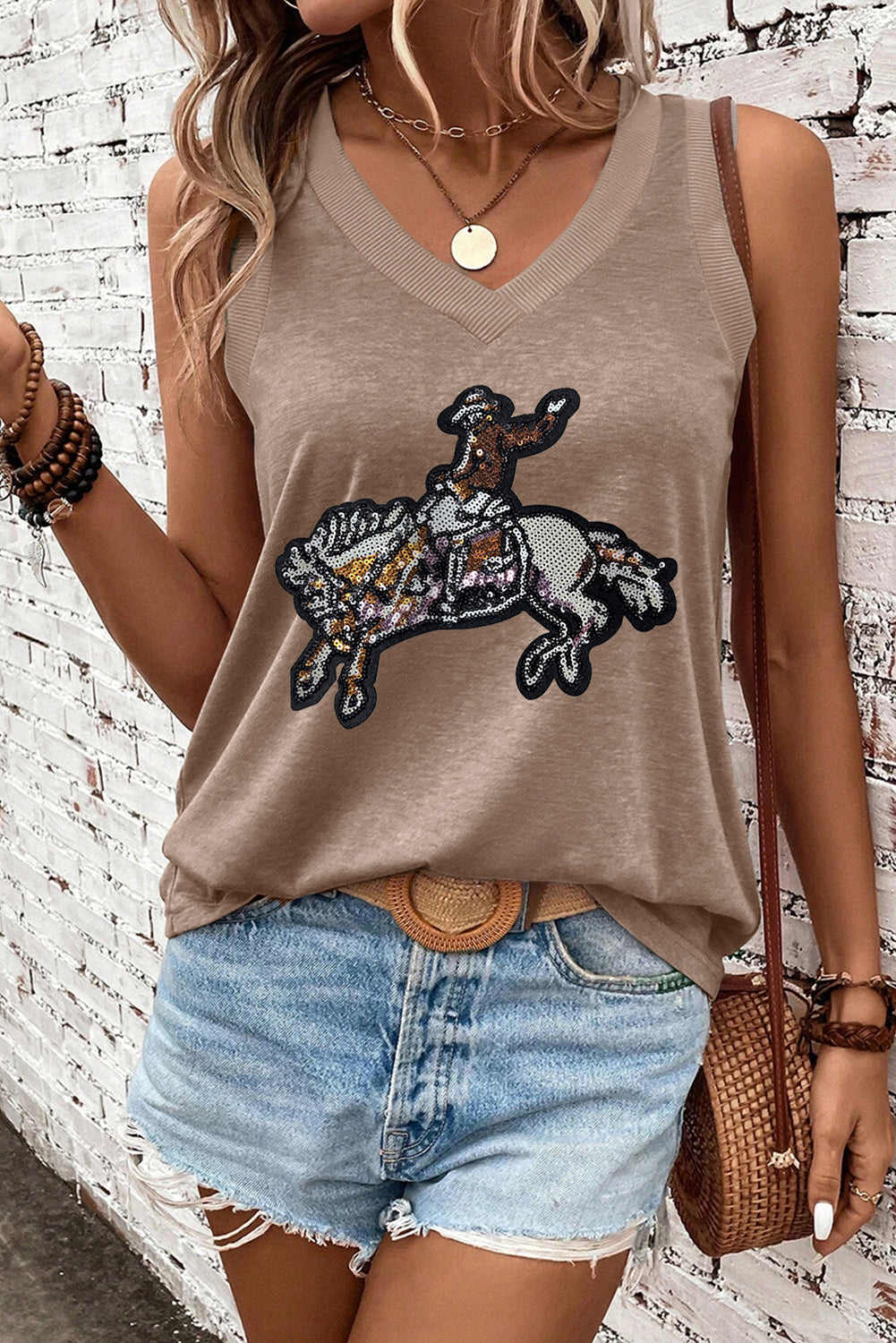 Sequined Rodeo Graphic Western Fashion Tank Top