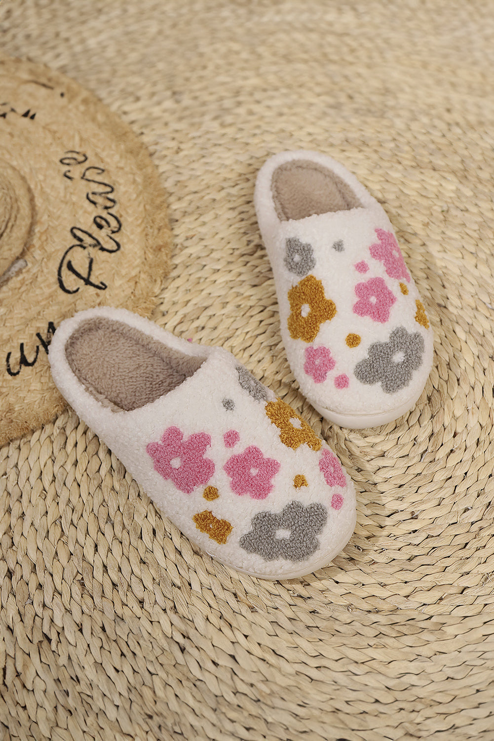 Fuzzy Flower Pattern Winter House Slippers