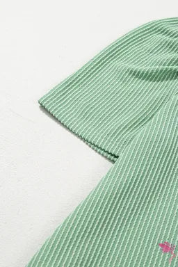 Corded Knit Crew Neck Puff Sleeve Shift Mini Dress