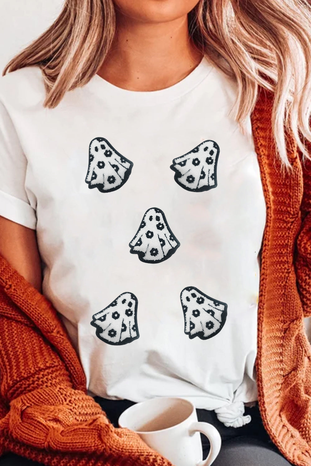 Playful Ghost Patched Cotton Blend T Shirt