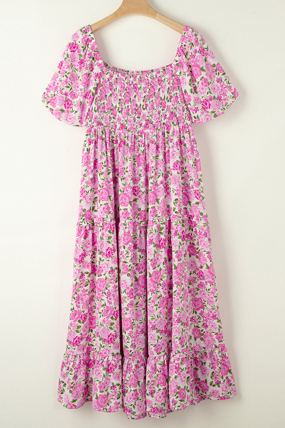 Dainty Floral Smocked Puff Sleeve Flowy Long Dress