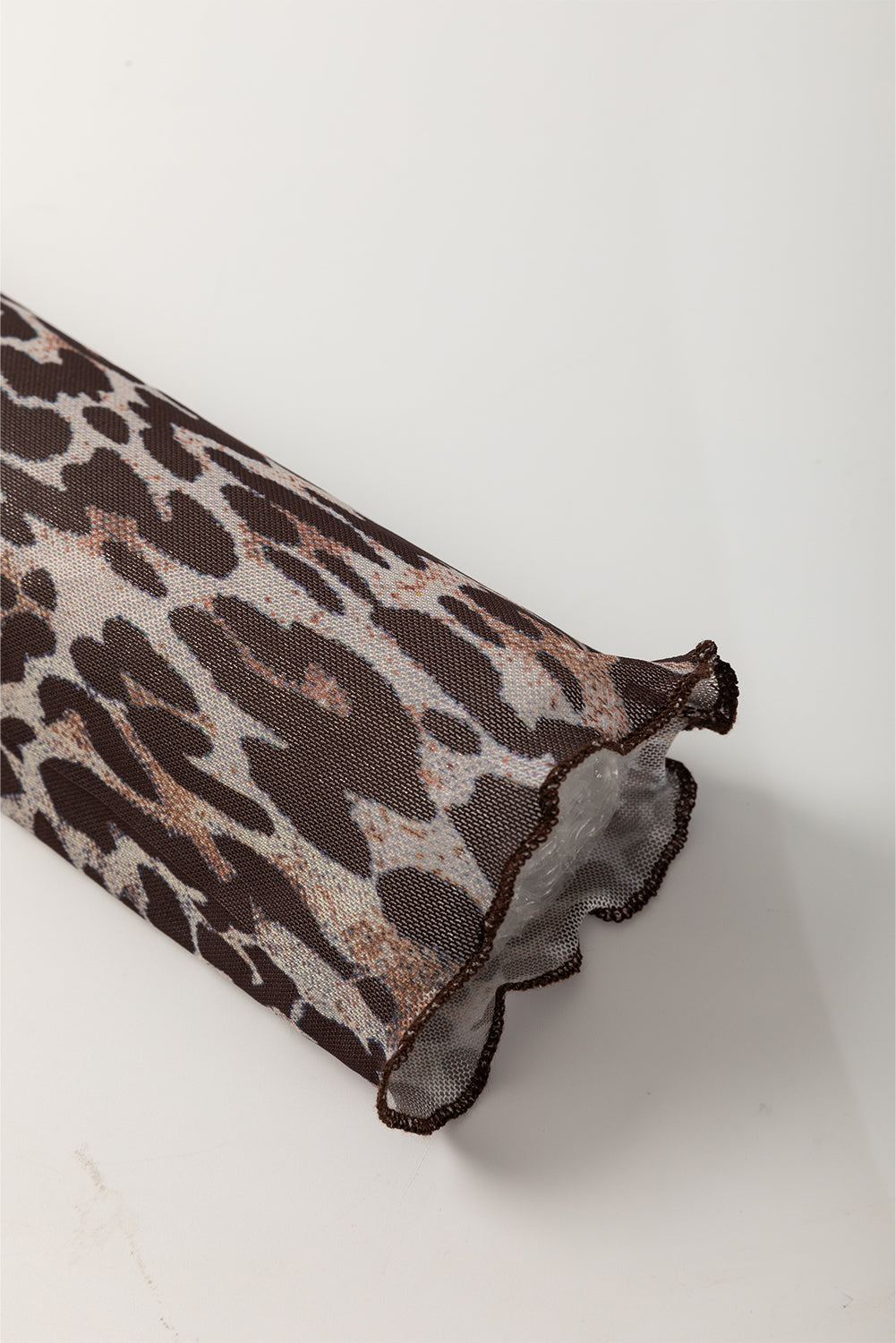 Leopard Sheer Mesh Long Sleeve V Neck Lace-up Blouse