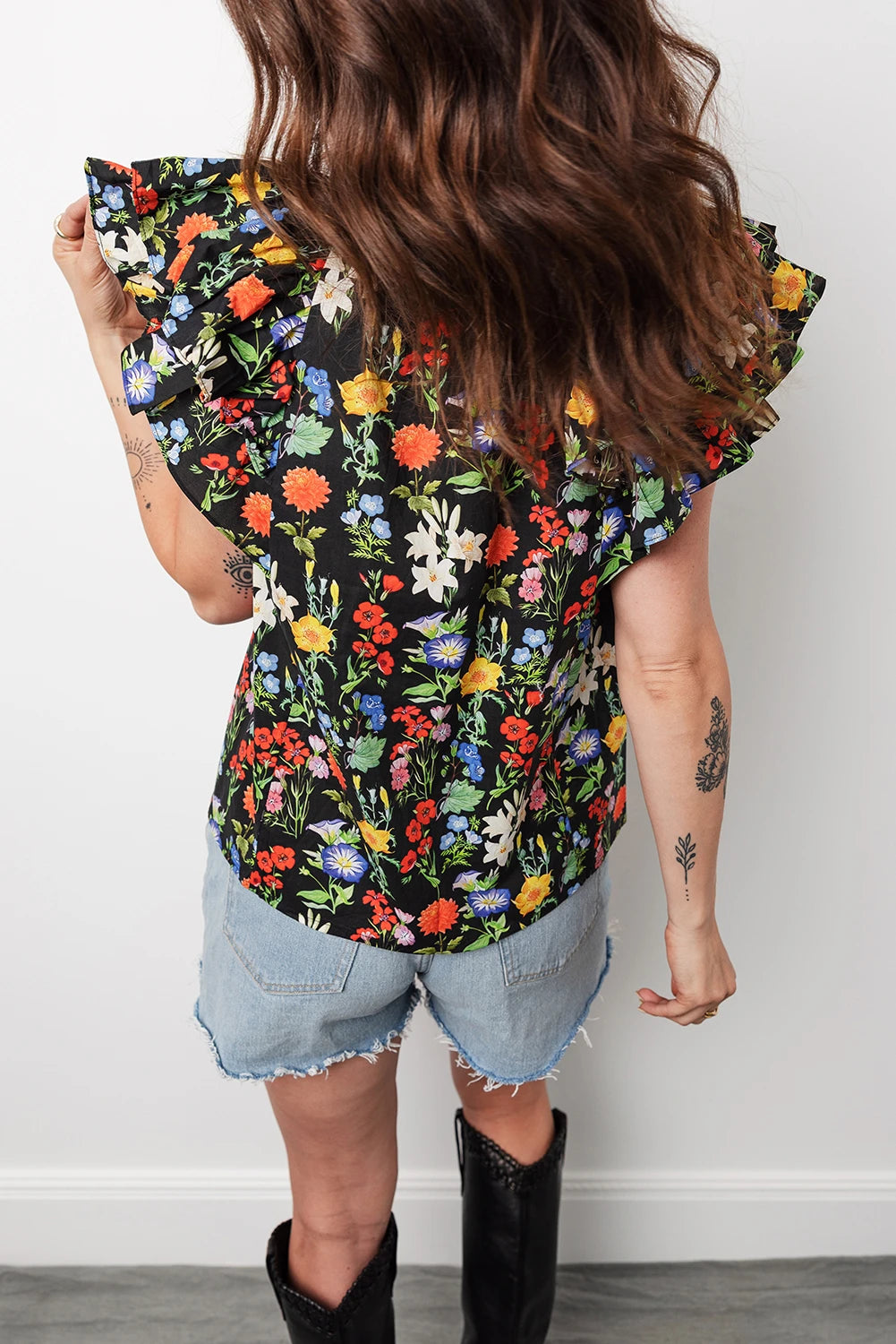 Sleeve V Neck Flower Blouse