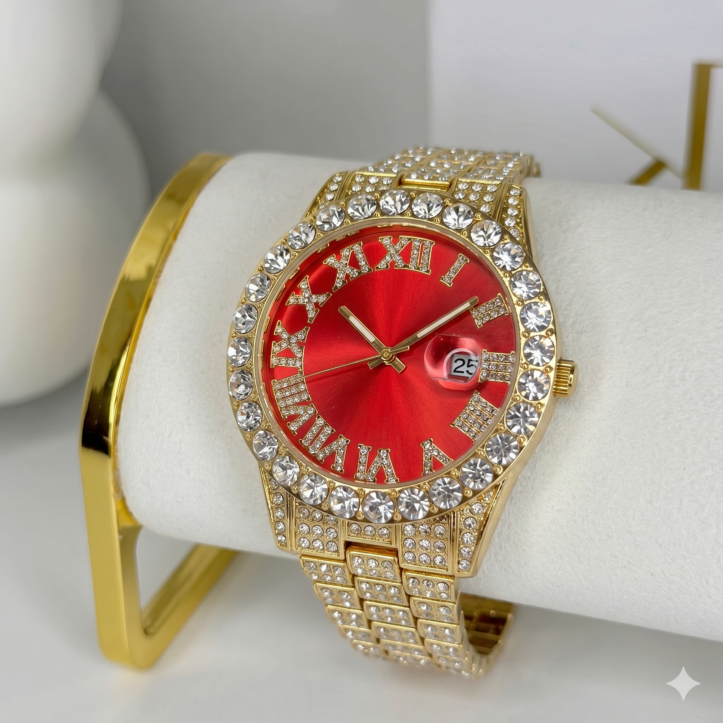 Diamond Red Gold Band Watch