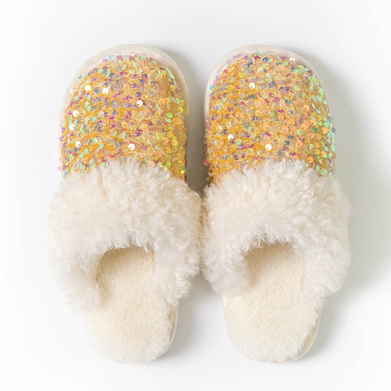 Sequin Fur-Lined Slippers