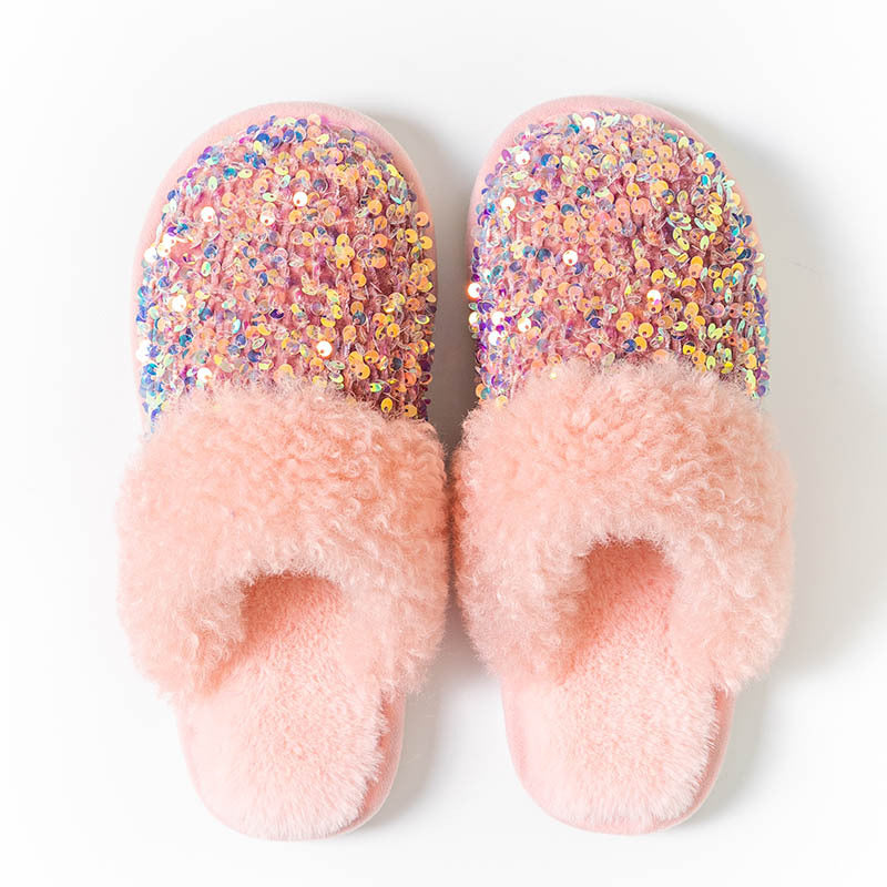 Sequin Fur-Lined Slippers