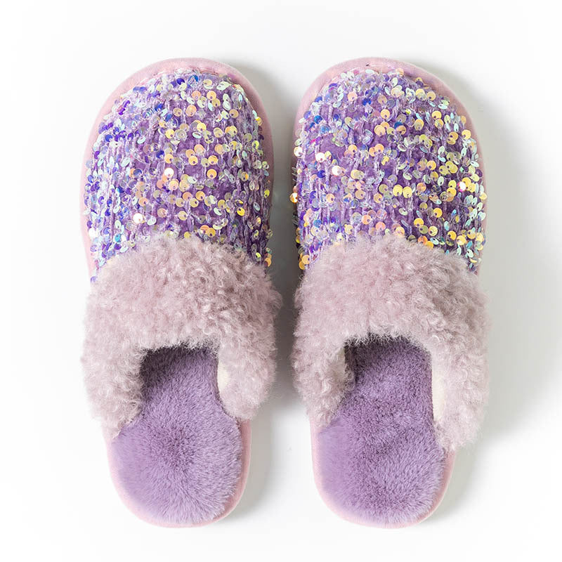 Sequin Fur-Lined Slippers