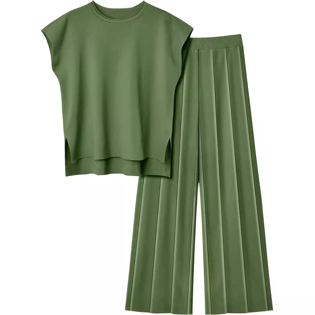 Women's knitted suit vest sweater wide-leg pants two-piece suit