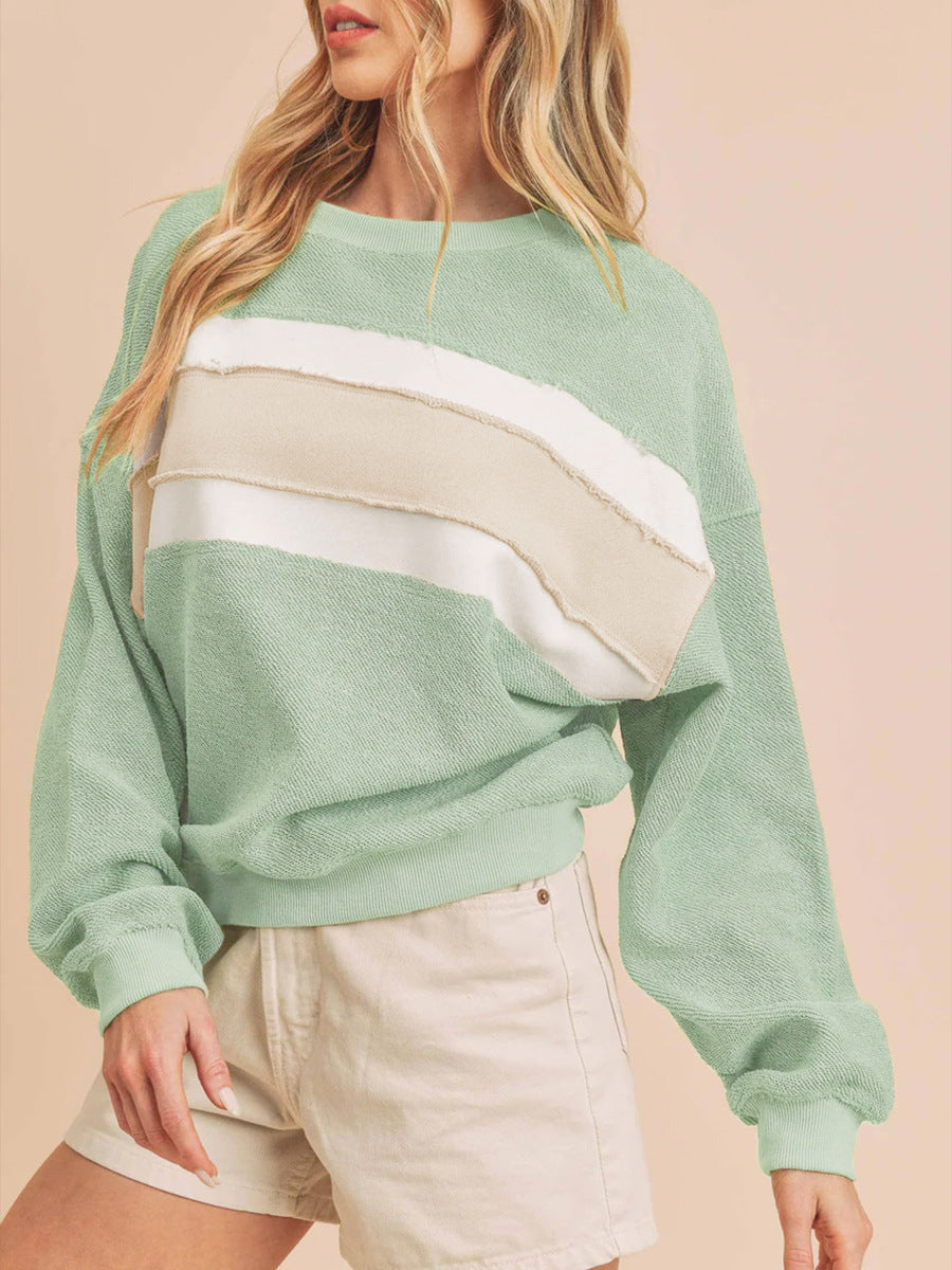 Contrast Color Loose Round Neck Sweatshirt