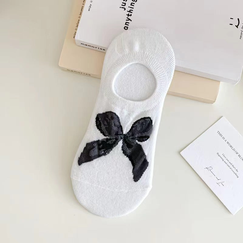 Ballet Style Solid Color Bow Boat Socks Thin Version