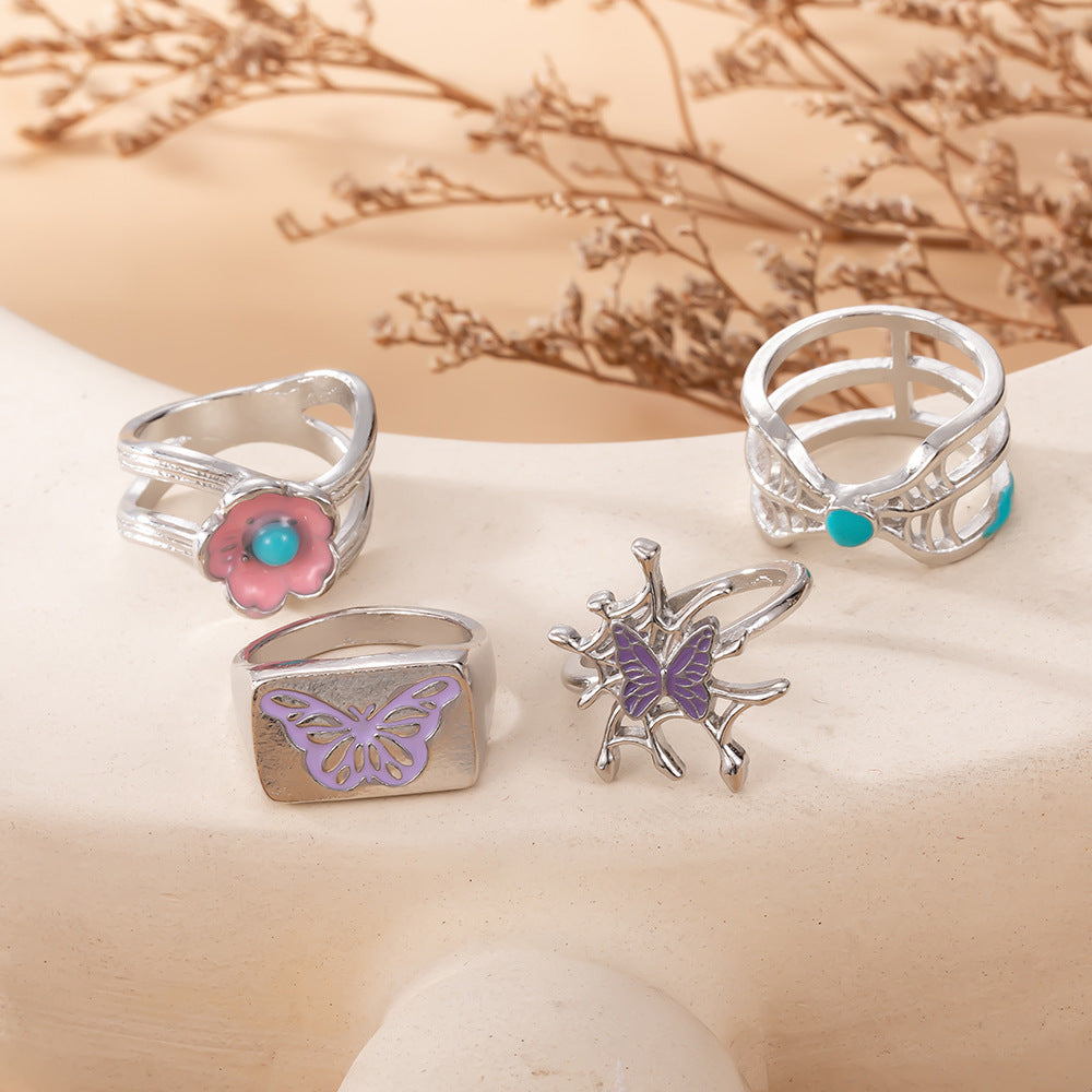 Ring Vintage Spider Web Flower Butterfly Ring