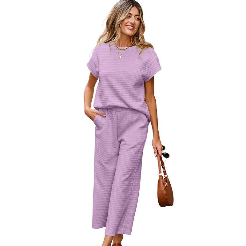 Textured Top and Wide-leg Pants Set