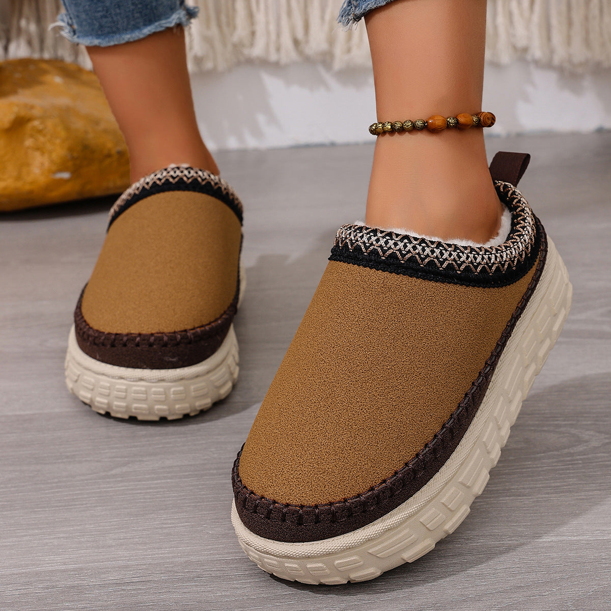 Thick-Soled Warm Ethnic Style Half-Slip