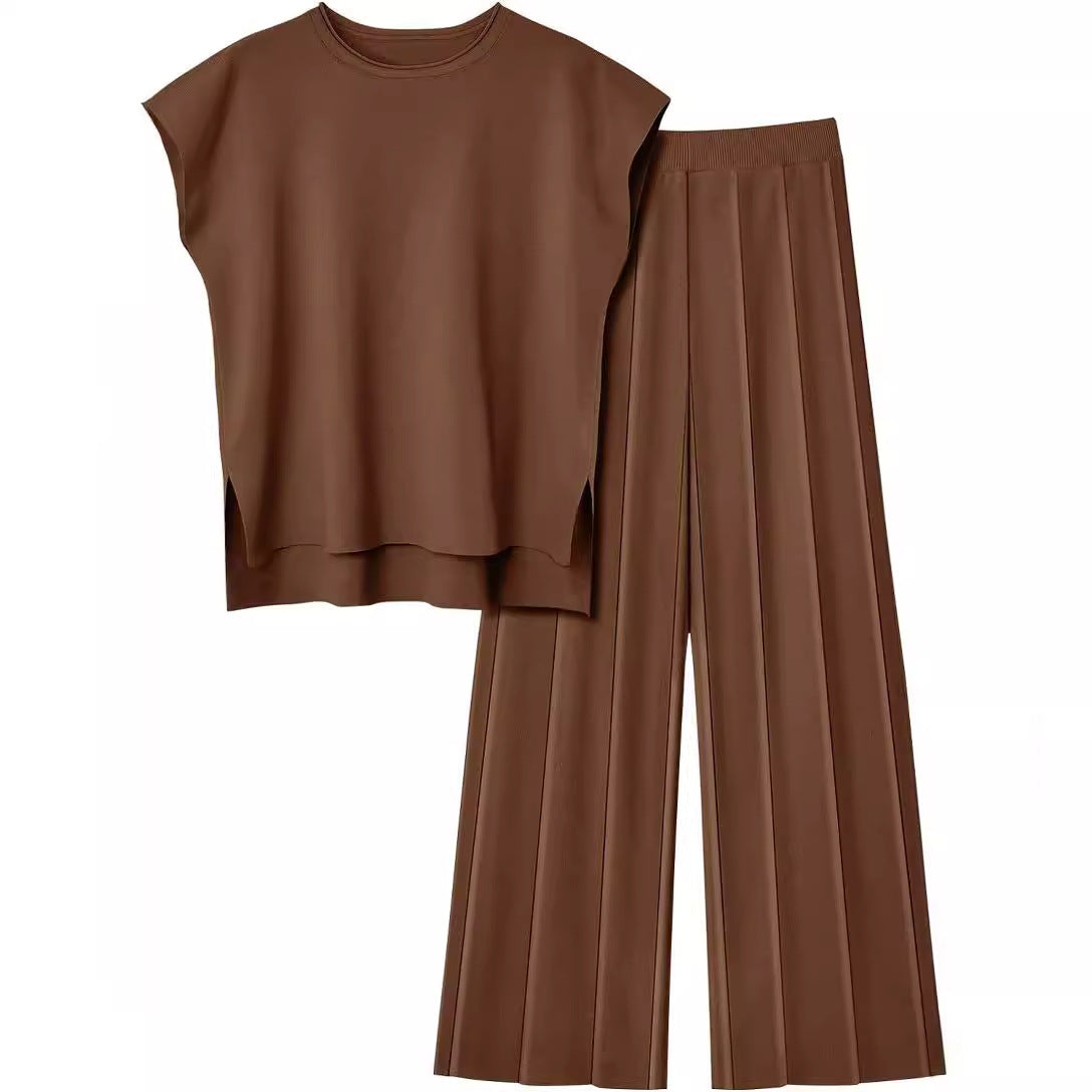 Women's knitted suit vest sweater wide-leg pants two-piece suit