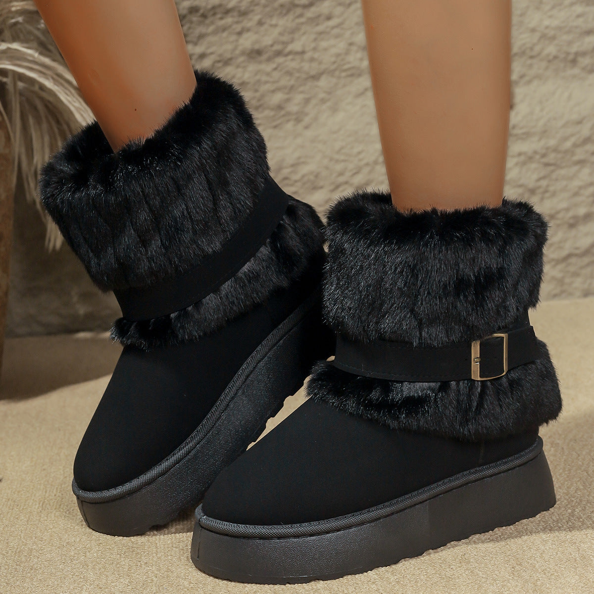 Women's belt buckle warm snow boots non-slip cotton shoes