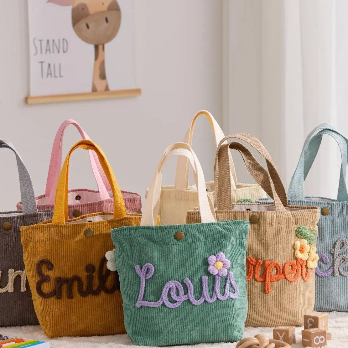Simple style corduroy women's canvas handbag with name