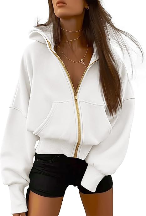 Women's Zip-Up Long Sleeve Fleece Hooded Sweatshirt Jacket