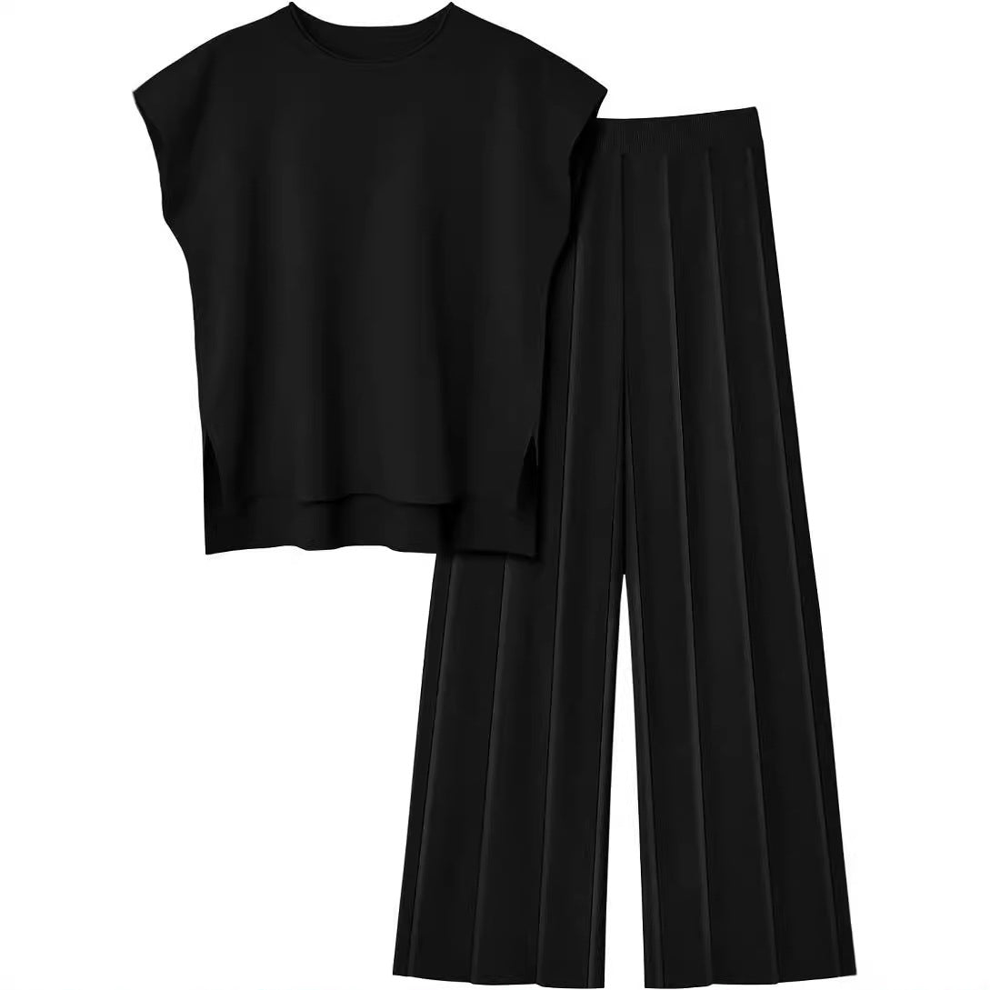 Women's knitted suit vest sweater wide-leg pants two-piece suit