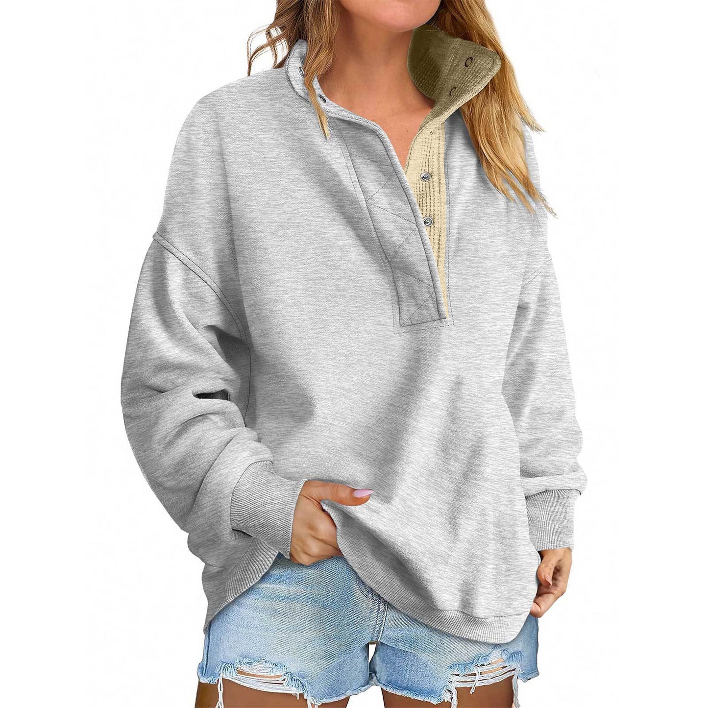 Solid Color New Loose Button Pullover Sweatshirt