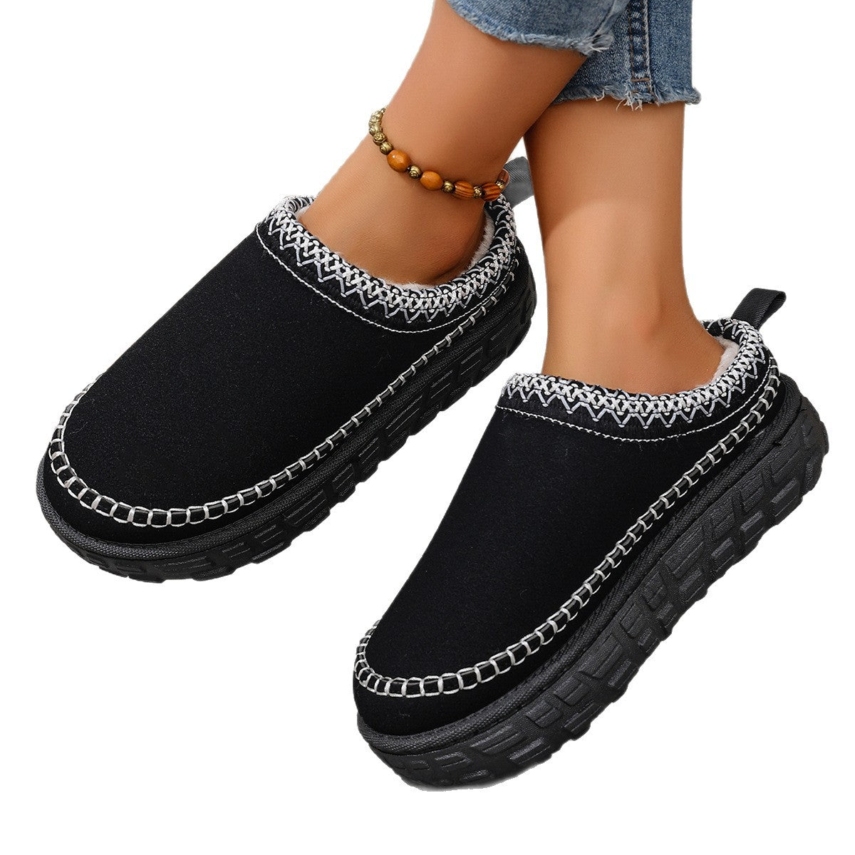 Thick-Soled Warm Ethnic Style Half-Slip