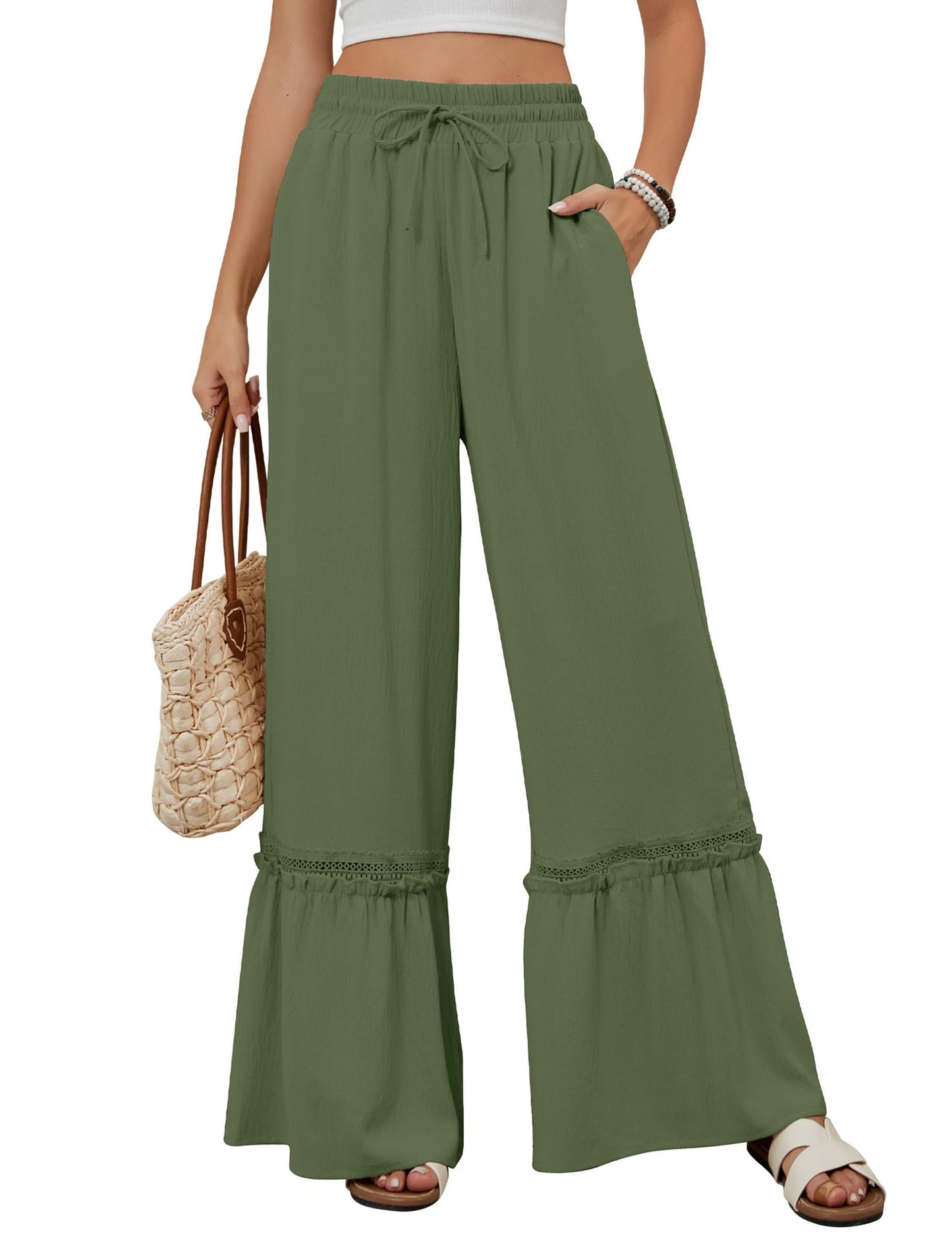 Women's Drawstring Wide-Leg Trousers