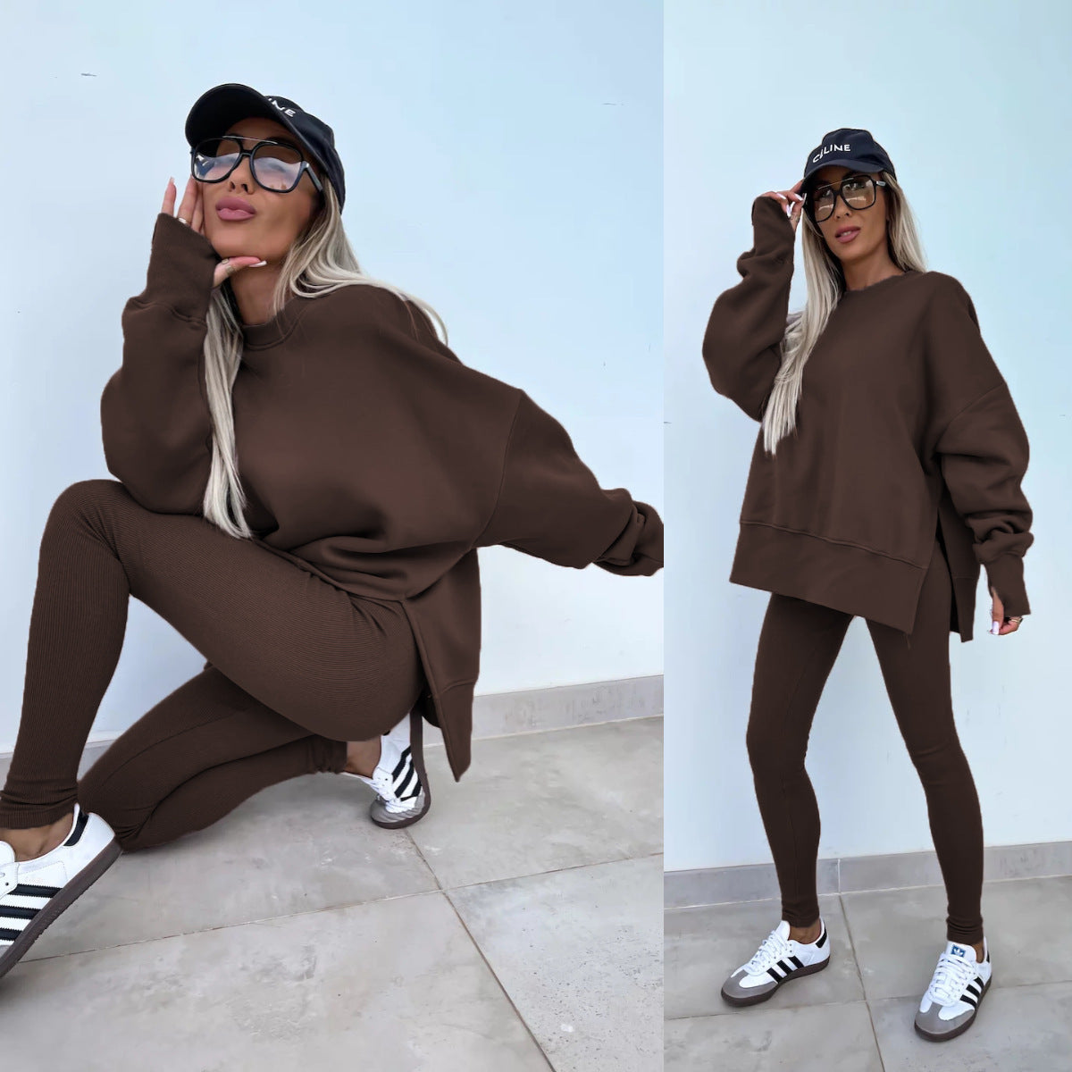Spring women's tight trousers loose sweatshirt two-piece suit