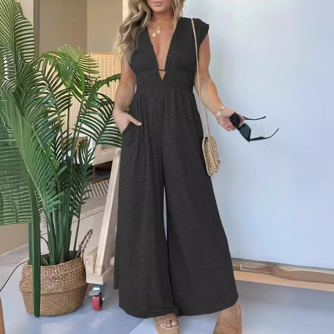 V Neck Sleeveless Jumpsuit