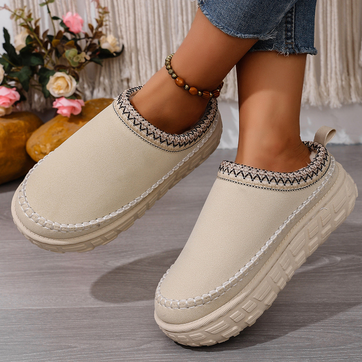 Thick-Soled Warm Ethnic Style Half-Slip