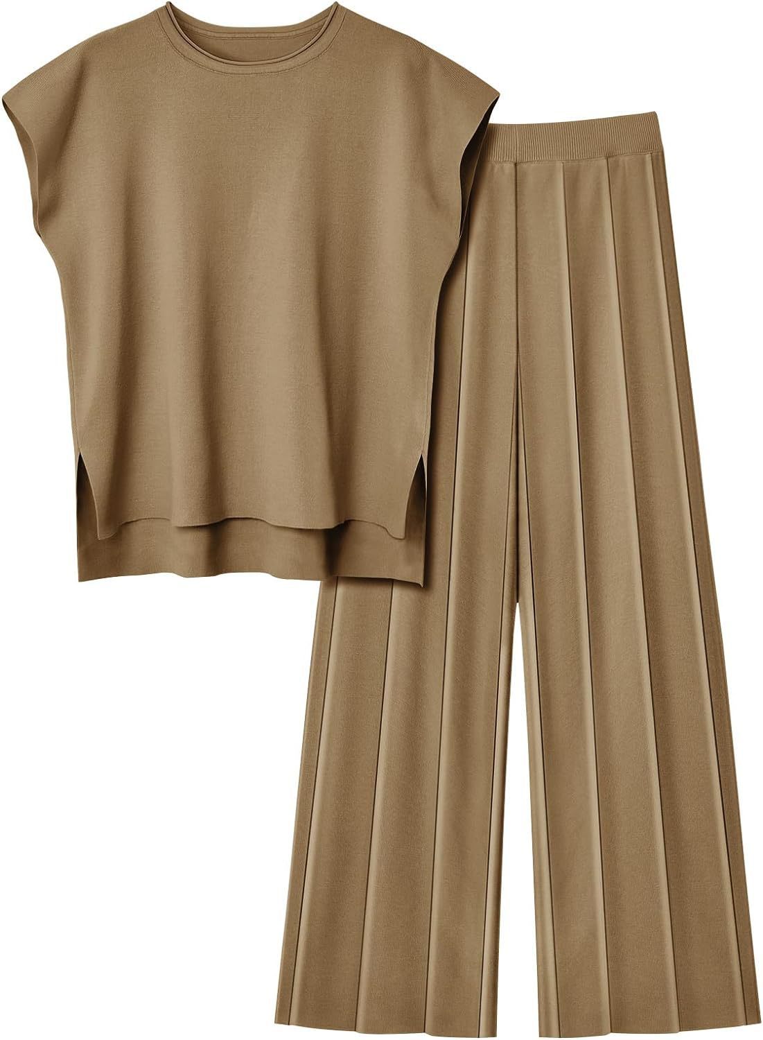 Women's knitted suit vest sweater wide-leg pants two-piece suit