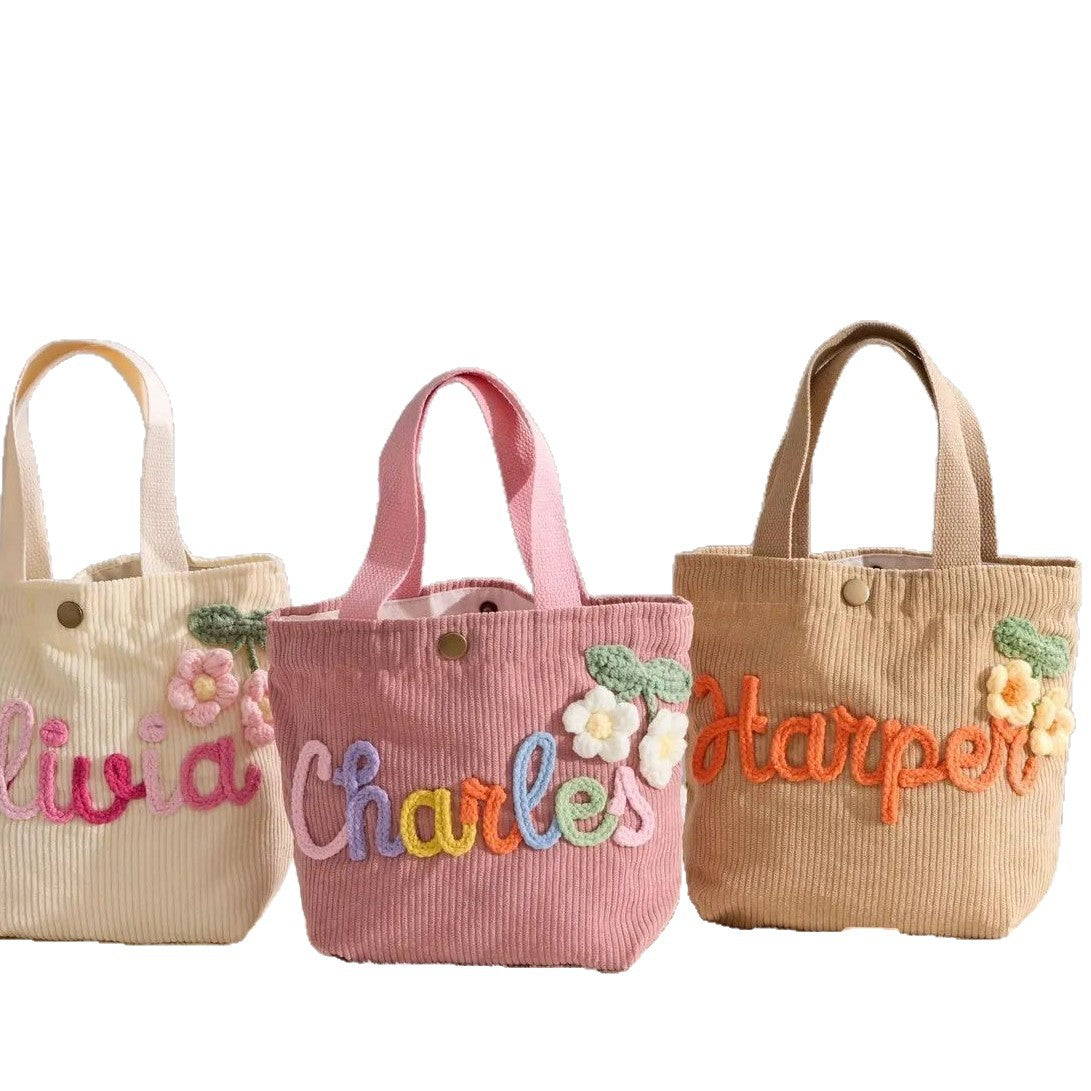Simple style corduroy women's canvas handbag with name