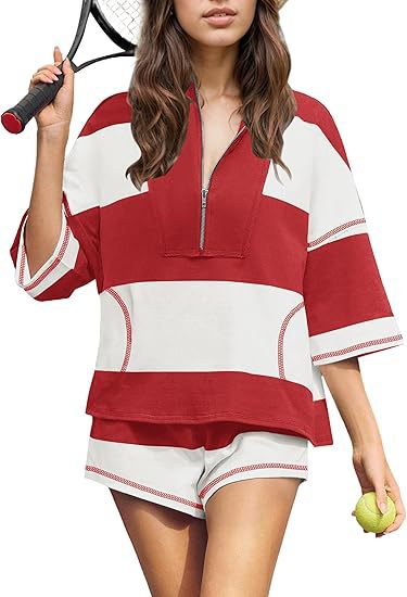 Striped Short-sleeved Oversized Shorts Two-piece Suit