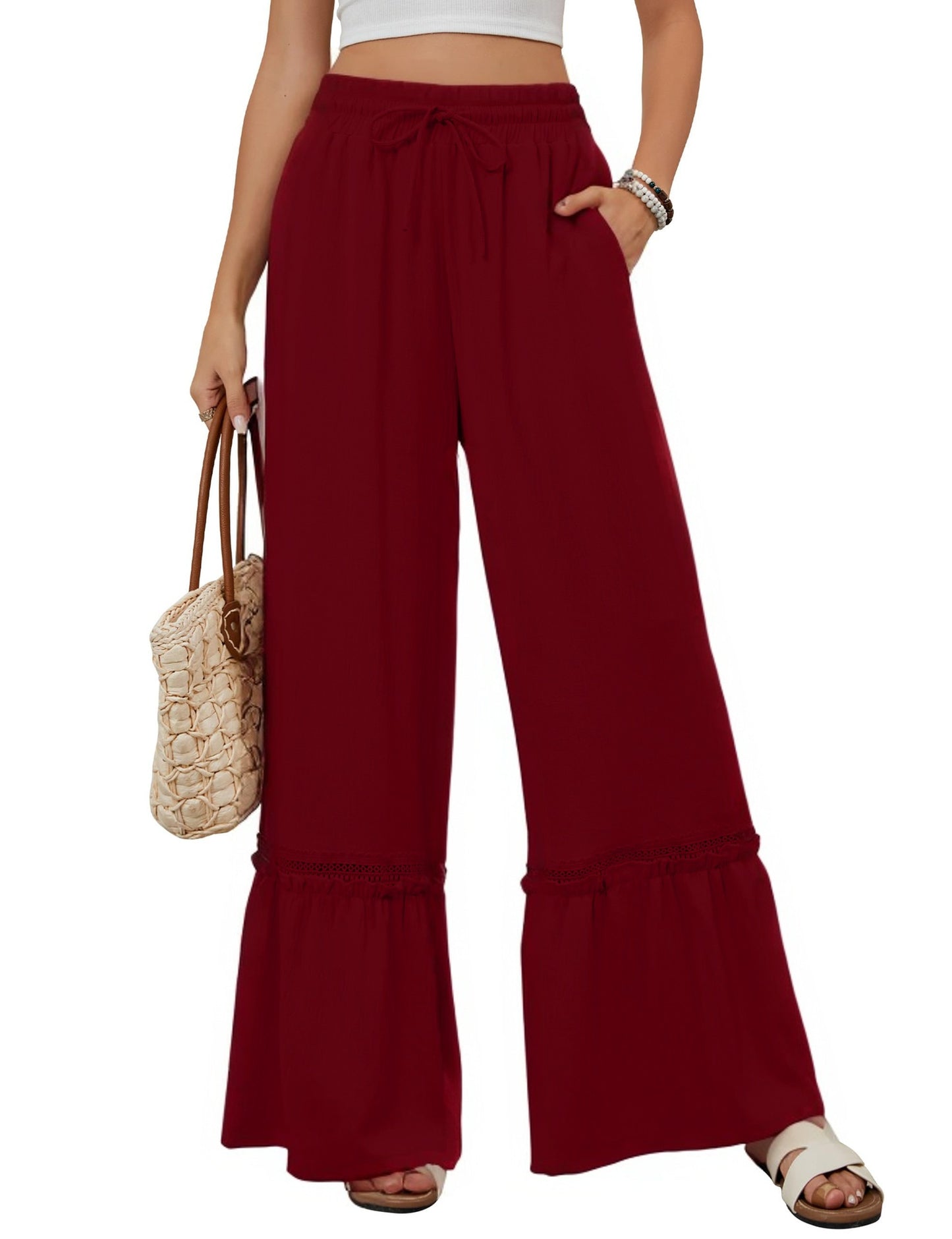 Women's Drawstring Wide-Leg Trousers