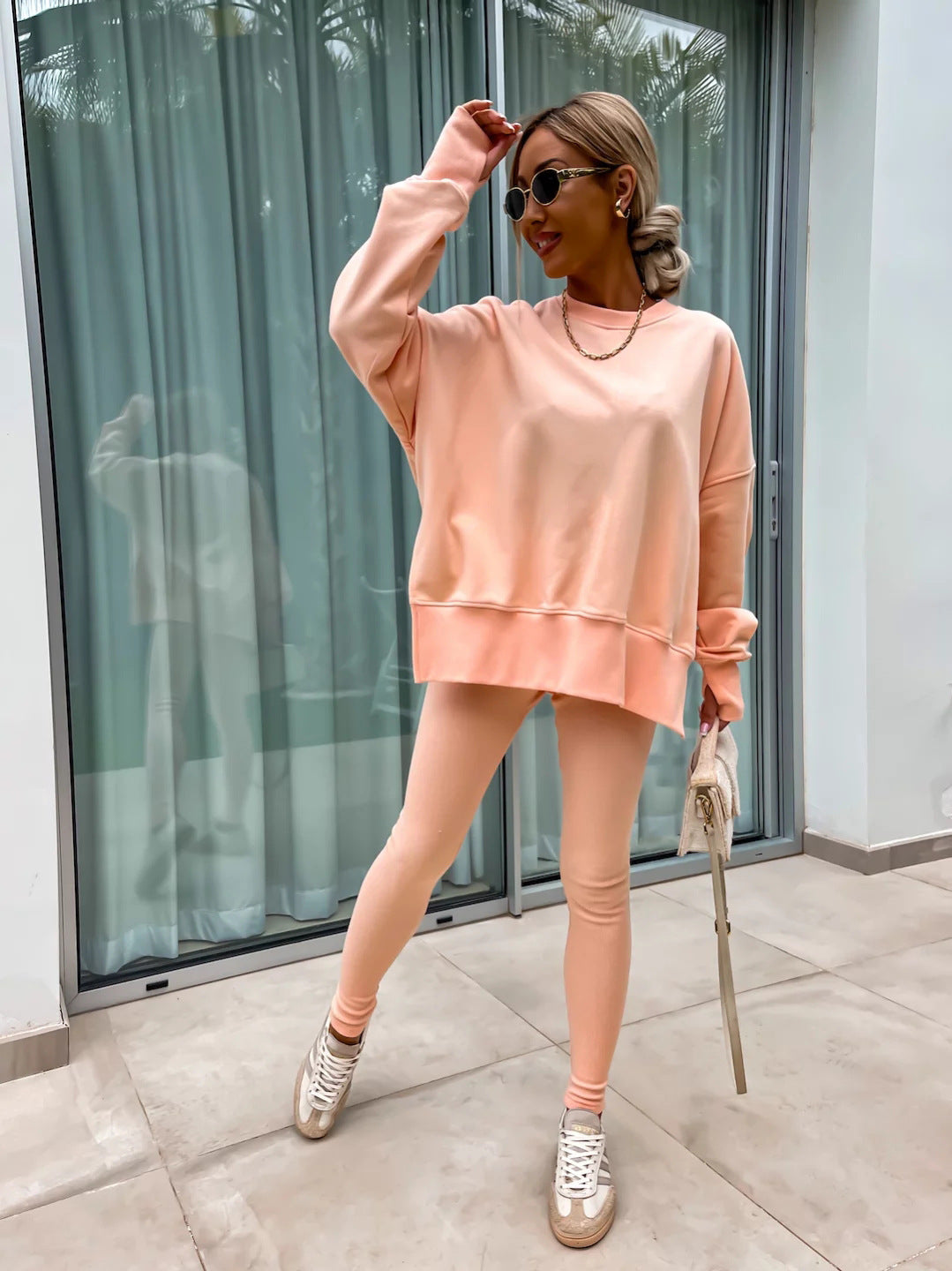 Spring women's tight trousers loose sweatshirt two-piece suit