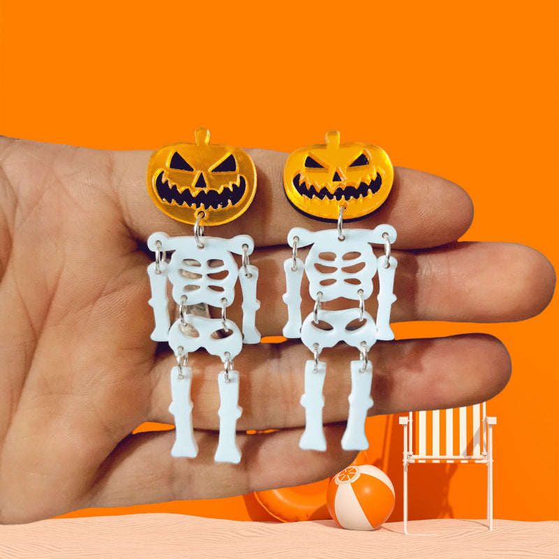 Halloween Pumpkin Head Skull Acrylic Earrings