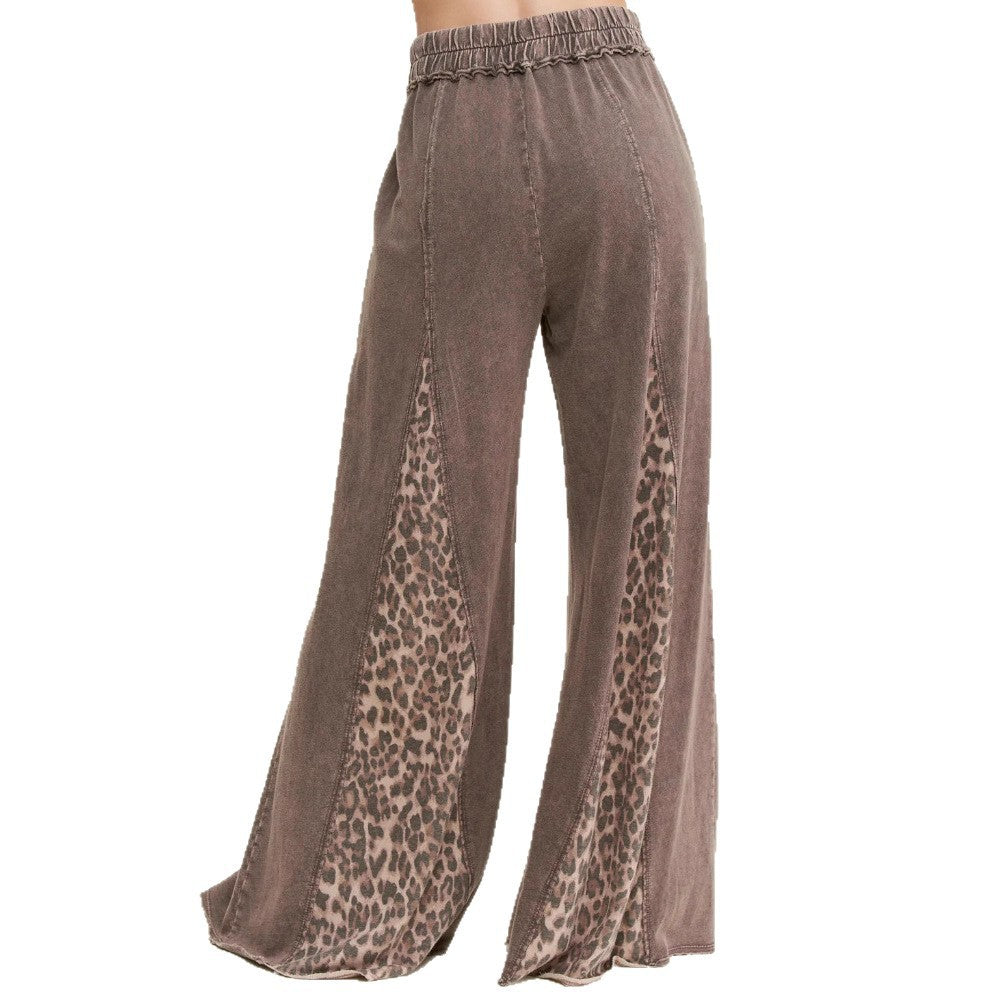 Women's Wide-leg Pants with Leopard Print Waistband