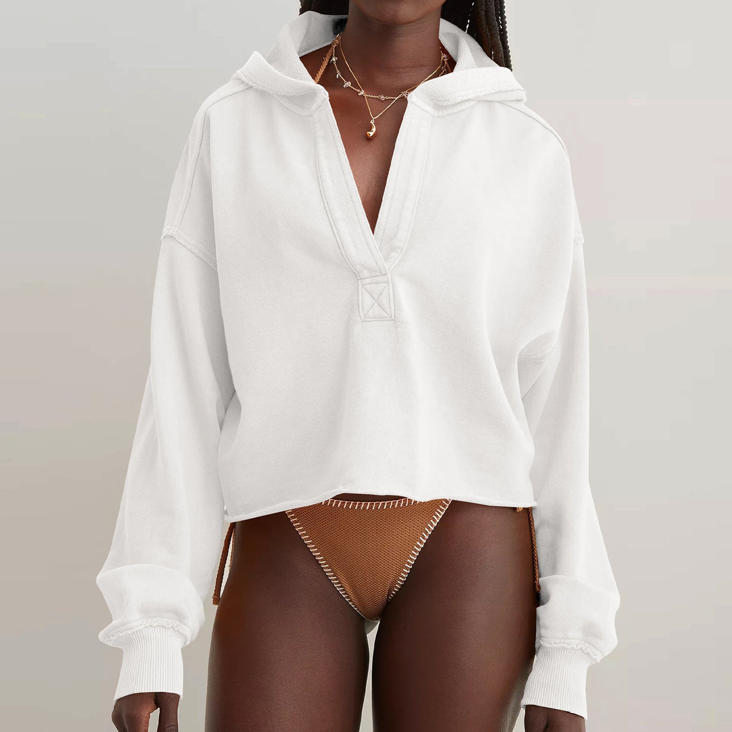 V-neck Pullover Long-sleeved Shirt