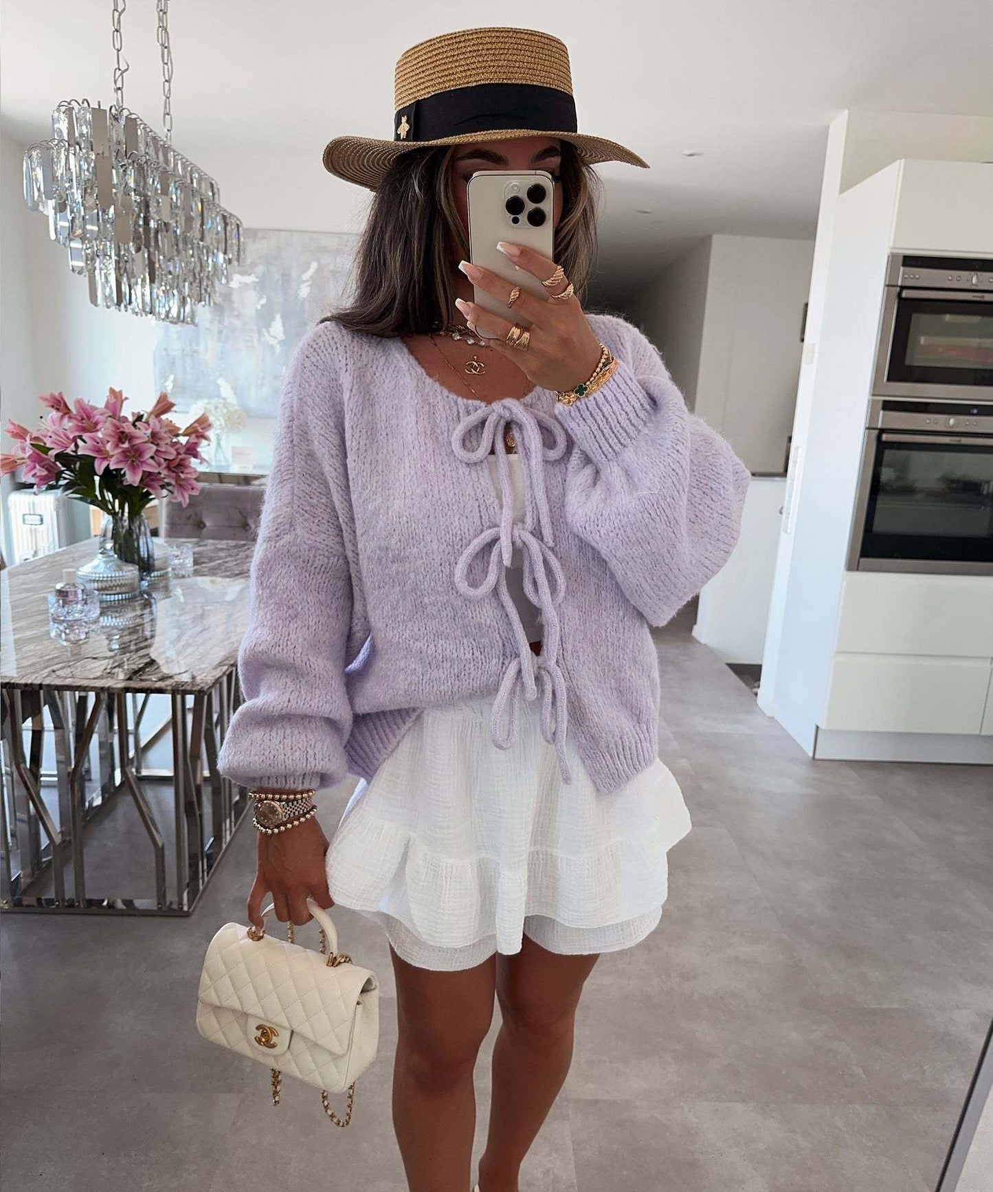 Women's Round Neck Lace-up Knitted Cardigan Sweater