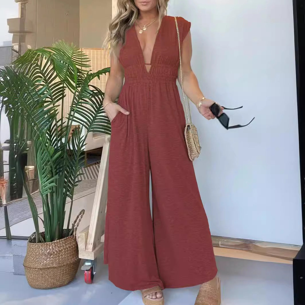 V Neck Sleeveless Jumpsuit