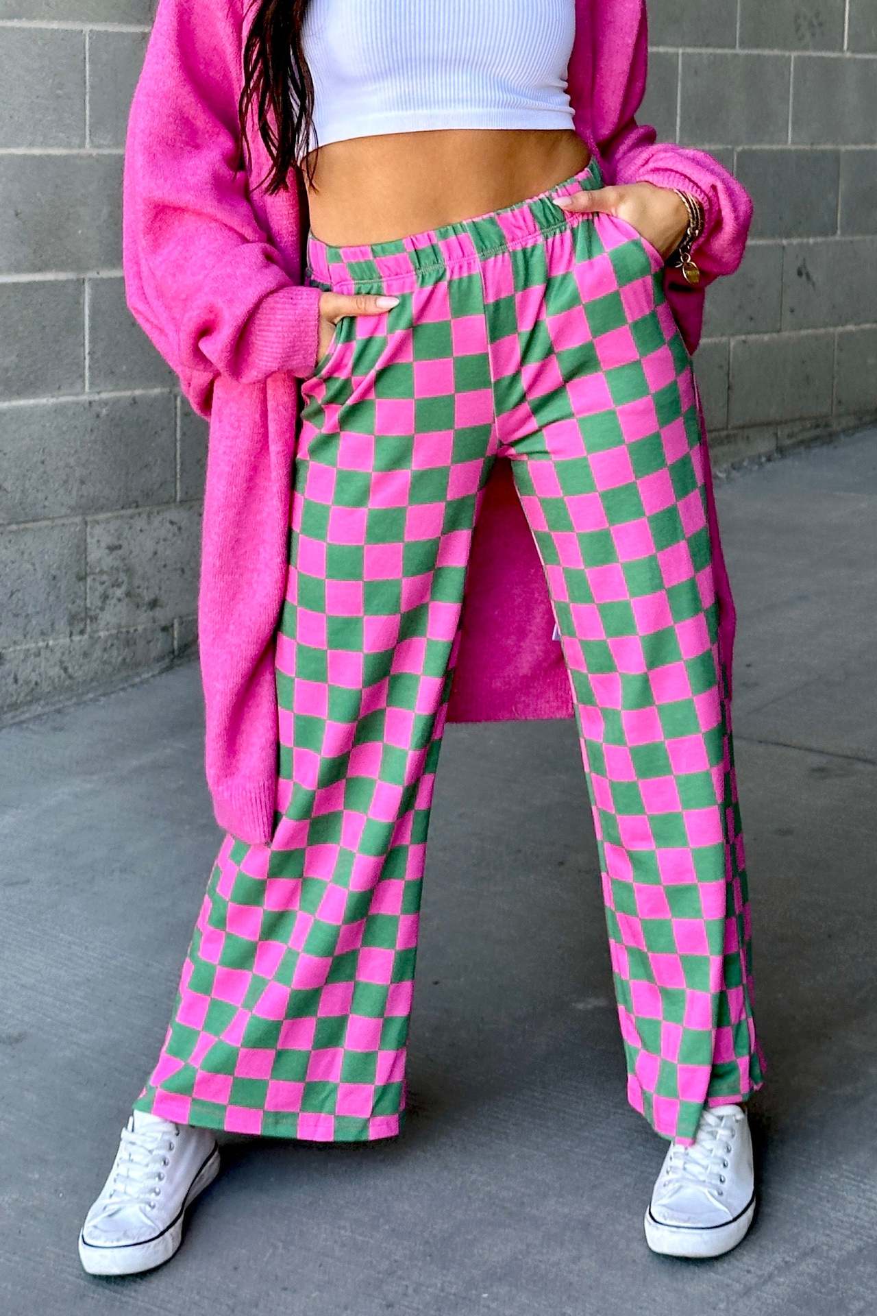 Checkerboard Print Casual Pants