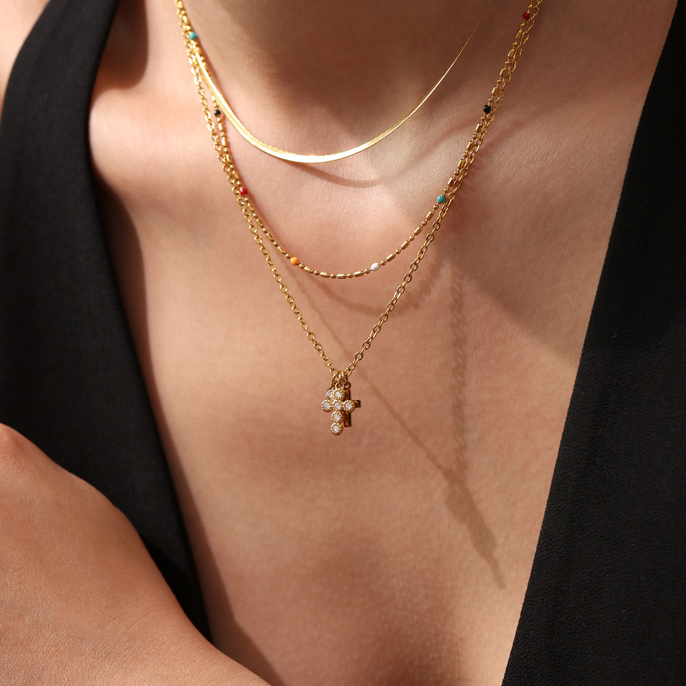 5A Zircon Cross Clavicle Necklace