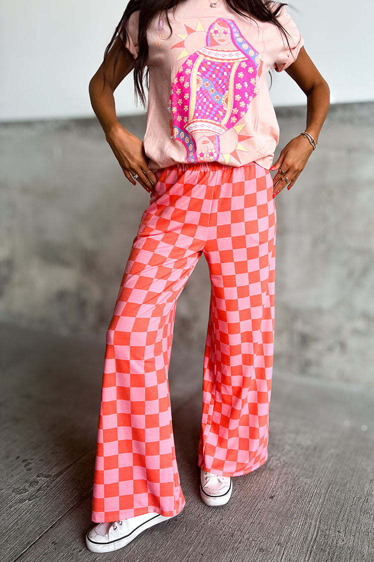 Checkerboard Print Casual Pants