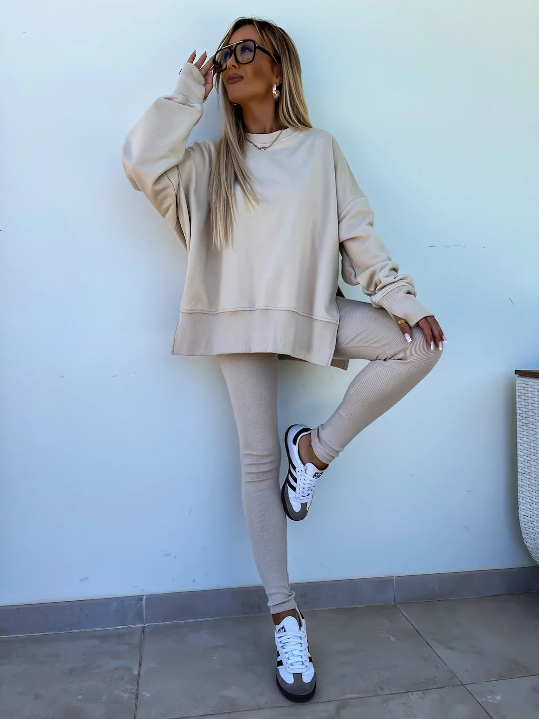 Spring women's tight trousers loose sweatshirt two-piece suit