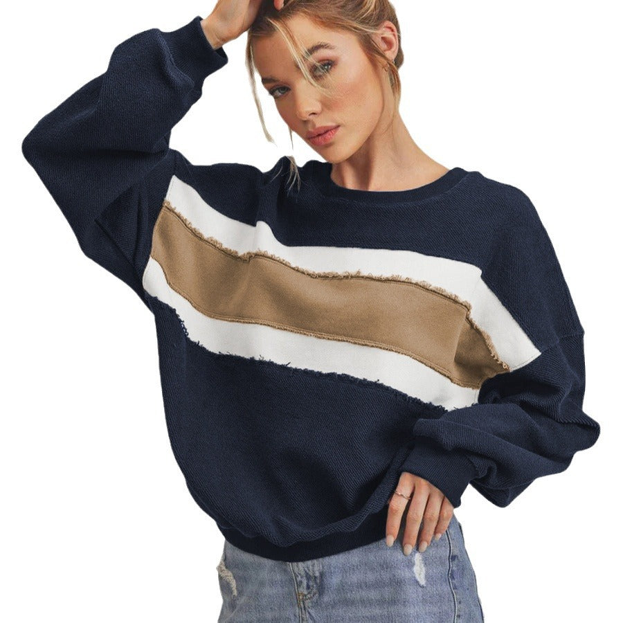 Contrast Color Loose Round Neck Sweatshirt