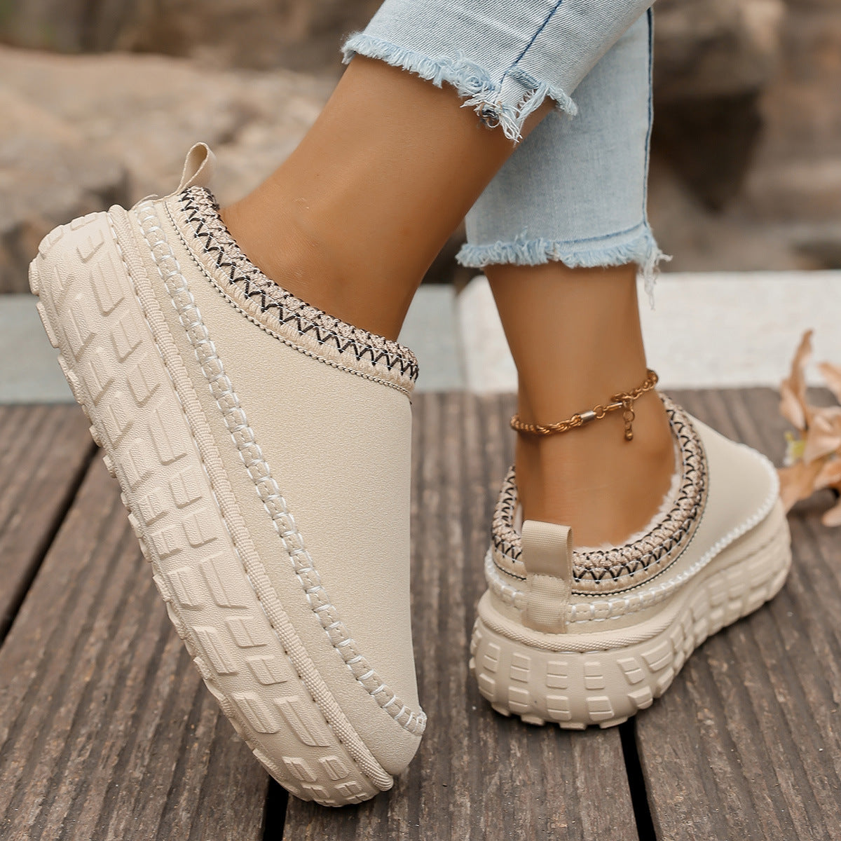 Lace-up Snow Boots Warm Boots Pattern Low-top Warm Shoes