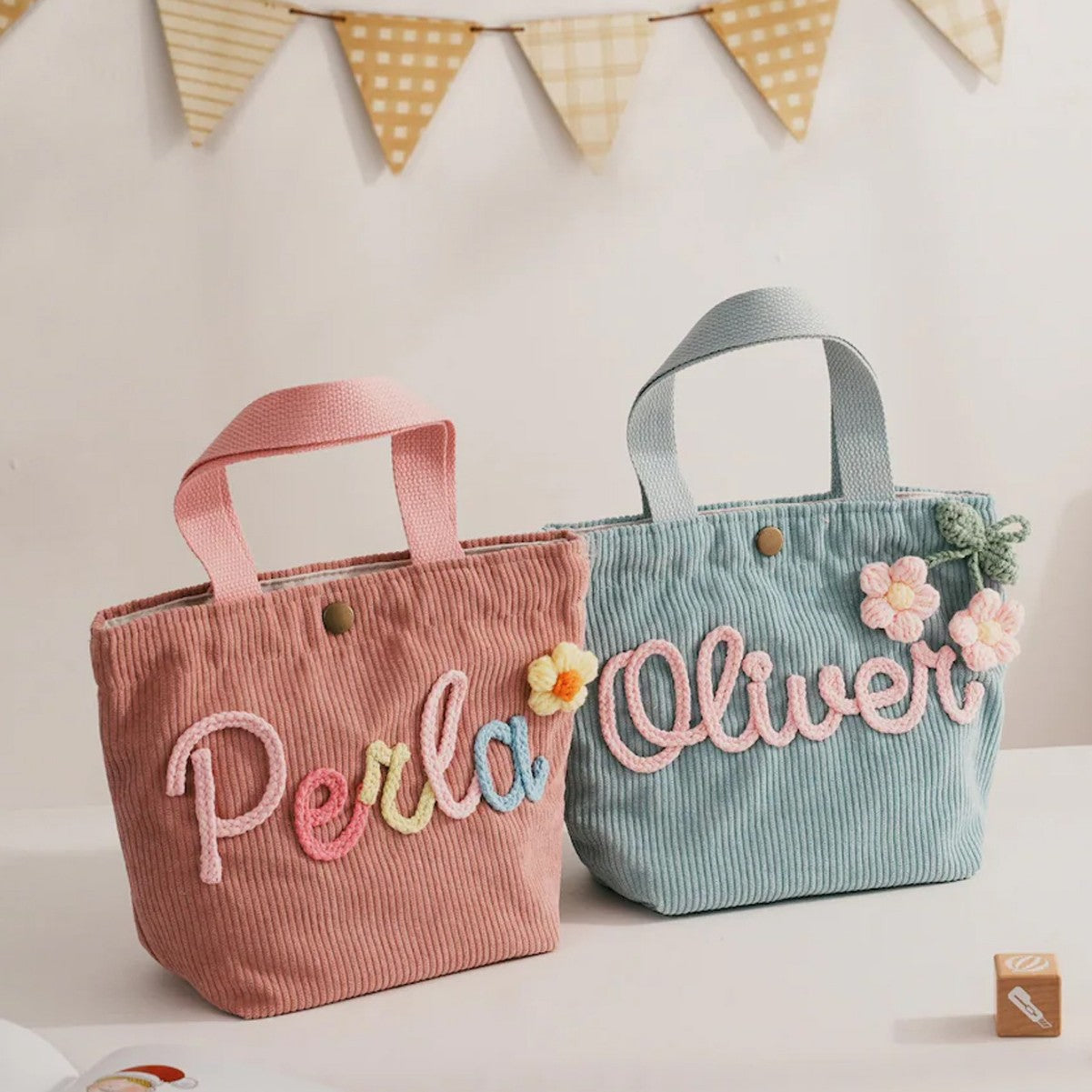 Simple style corduroy women's canvas handbag with name