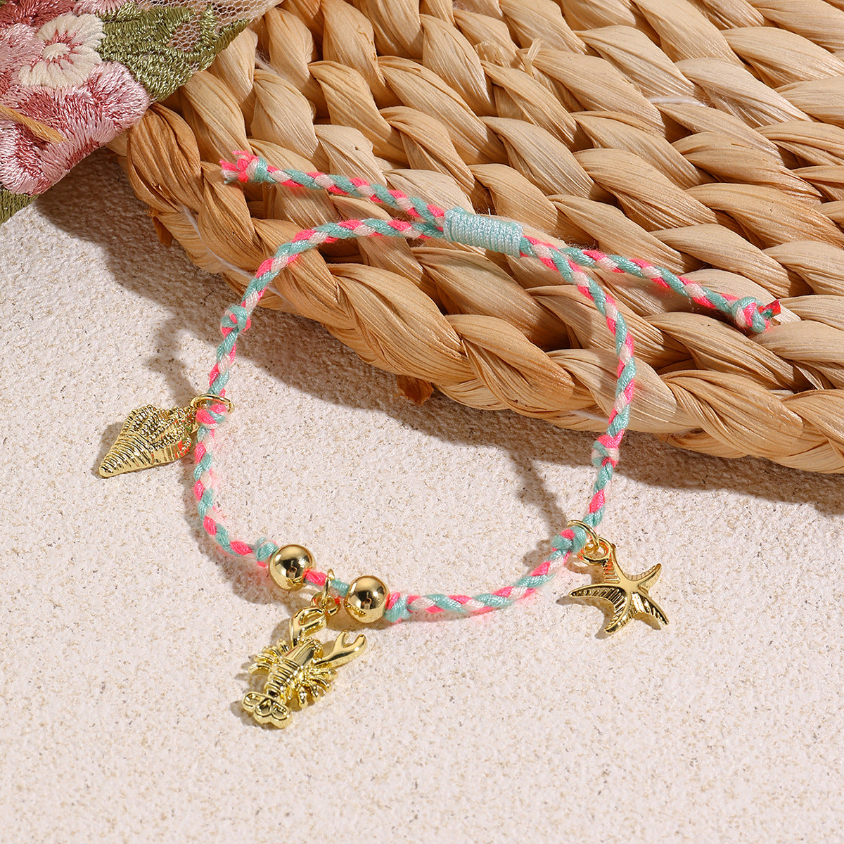 Marine Style Starfish Shell Turquoise Shell Beaded Chain Stretch Bracelets
